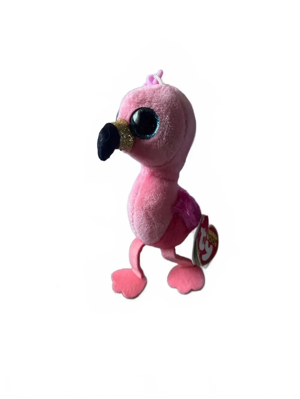 Ty Gilda Pink Flamingo Beanie Boo Mini Keychain 5” Plush Gold Sparkle Beak